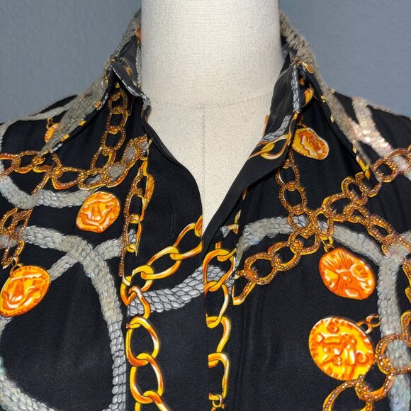 Vintage STARINGTON Sequin & Bead Embellished Chain & Coin Silk Blouse - EUC - 8 - Picture 2 of 16
